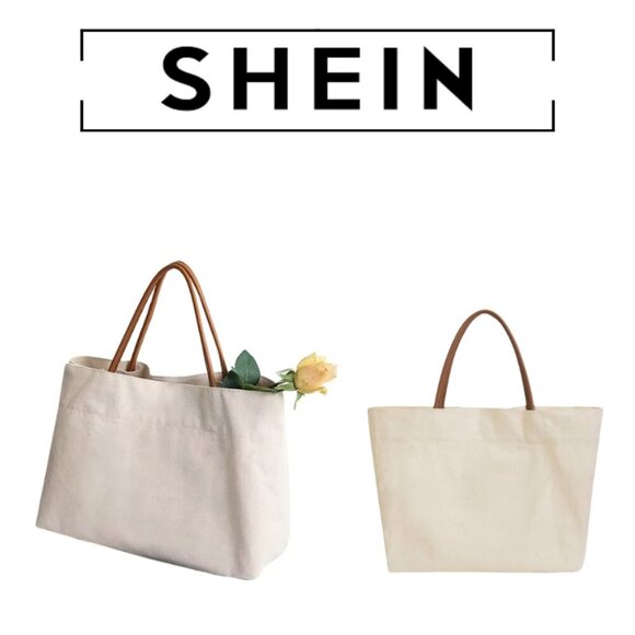 None Handbags - Elegant Cream Tote Bag with Tan Handles